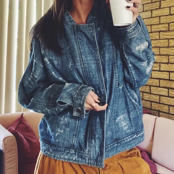 FREE PEOPLE DISTRESSED DENIM BOMBER JACKET - Picture 4 of 15